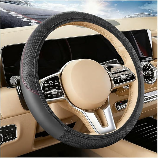Car Steering Wheel Cover, Elastic Stretch Leather Non-Slip Vehicle Steering Wheel Guard, Automotive Interior Protective Decor Accessories, Universal for SUV RV Truck (Black)