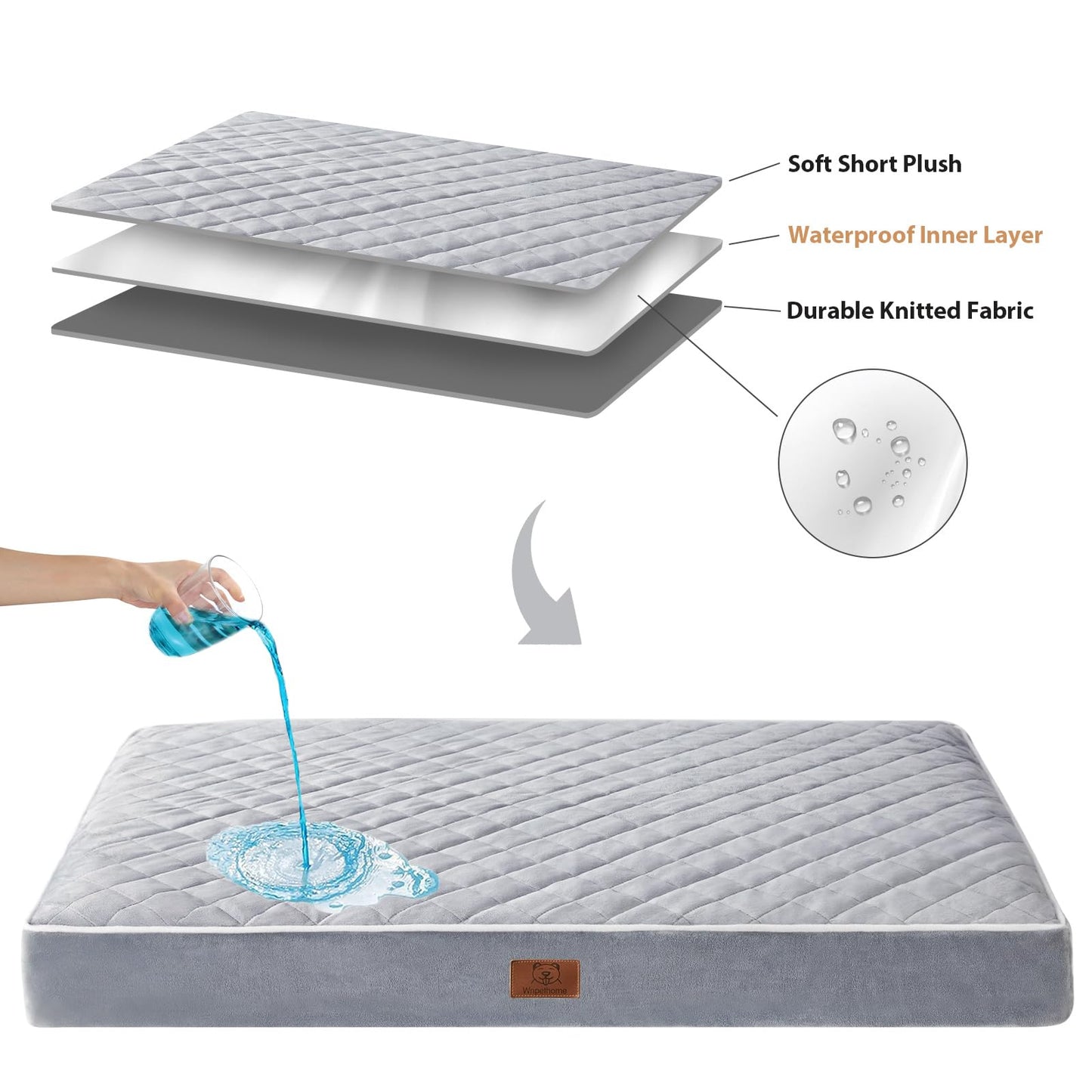 WNPETHOME Orthopedic XL Dog Beds Large Sized Dog, Waterproof Extra Large Dogs Bed with Removable Washable Cover, Multi-Needle Quilting Dogs Crate Bed