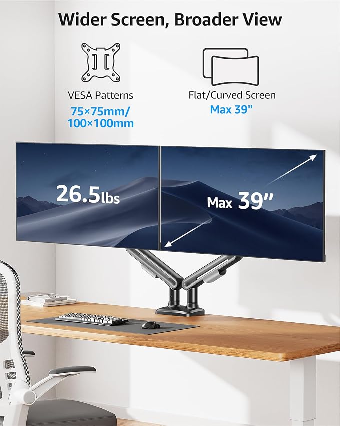 MOUNTUP Dual Monitor Mount Holds 4.4-26.5lbs, Heavy Duty Monitors Arm