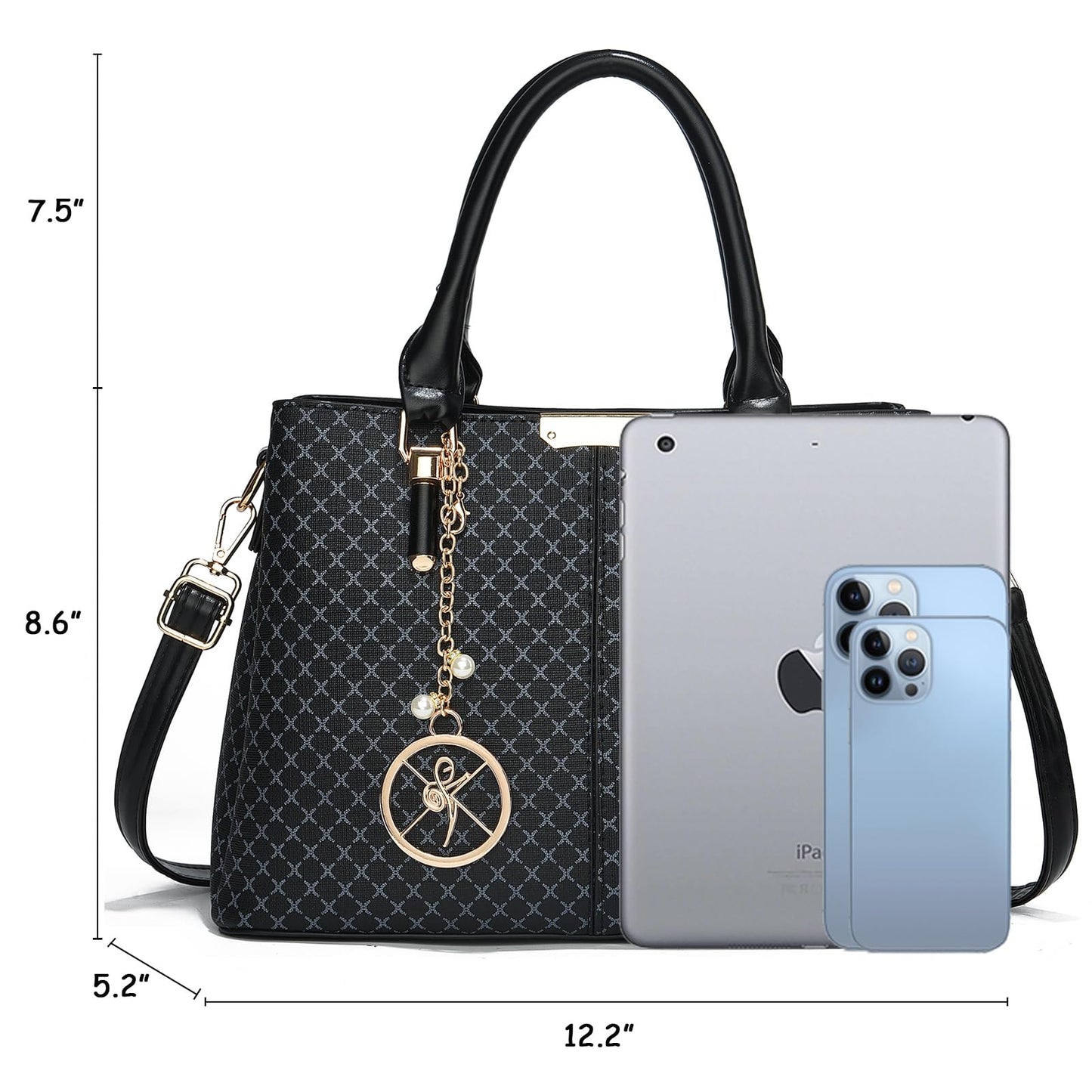 Purse and Handbags for Women, 3 Zip Compartments Tote Bag Designer Shoulder Purse Top Handle Satchel Bags