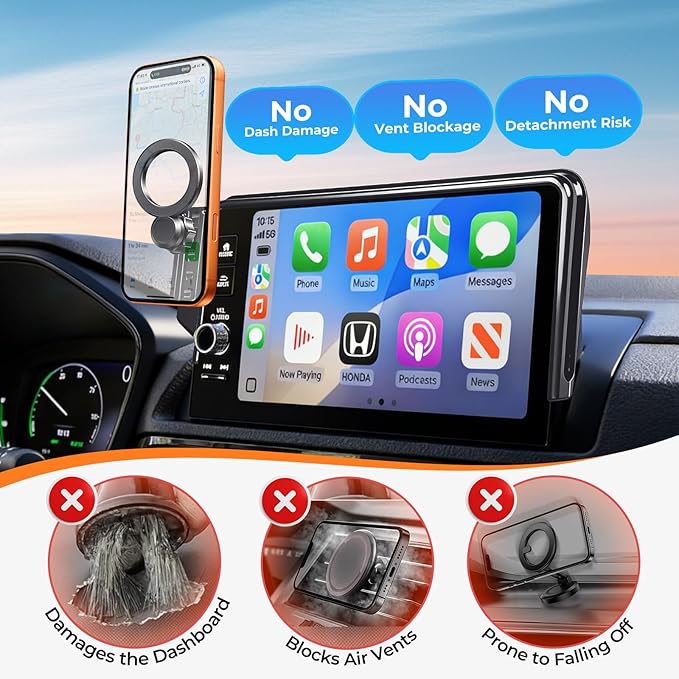 Car Phone Holder for Volkswagen VW Tiguan 2026 2025 (Only for 15-Inch Screen, Not for 12.9-Inch) 360° Rotation Magnetic Cell Phone Mount, Compatible with Magsafe, Does Not Affect Air Vent