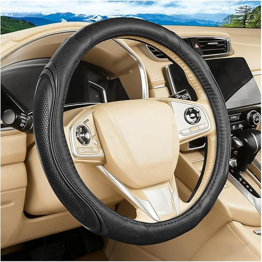 Car Steering Wheel Cover, Breathable Soft Leather Vehicle Wheel Cover Protector for Men Women, Non-Slip Automotive Interior Protection Accessories, Universal for Most Vehicles (Black)