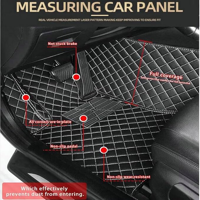 TREGOO All Weather Car Mats Custom Fit Non Slip Floor Mats for 1998-2025 Cars Personalized Leather Protection Pads Suitable for Men Women (Black Double Panel with Blue Stripe)