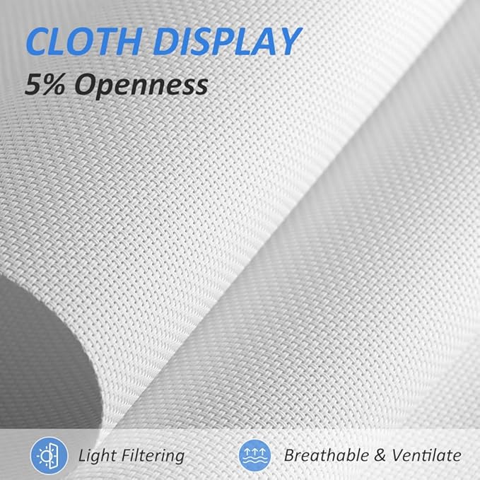 LUCKUP Light Filtering Roller Shades for Windows, Cordless Semi Sheer Solar Blinds with 5% Openness Free-Stop Window Shades for Home & Office, White 33" W x 72" L