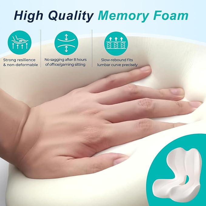 Seat Cushion for Office Chair and Car, Lumbar Support Pillow for Office Chair, Memory Foam Ergonomic Seat Cushion for Long Sitting, Back & Tailbone Pain, Sciatica - Beige & Gray
