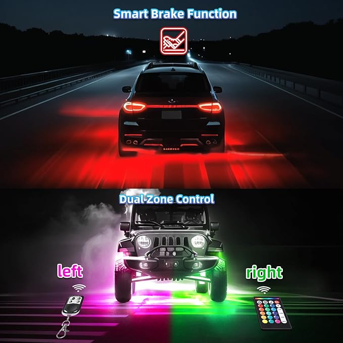 20Pods Multicolor RGB LED Rock Lights for Semi Trucks Pickup RV Jeep Golf Cart Offroad, Segmented Waterproof Underglow Light Kit Neon with APP/RF Remote Control, Music Mode 12V Fender Lights