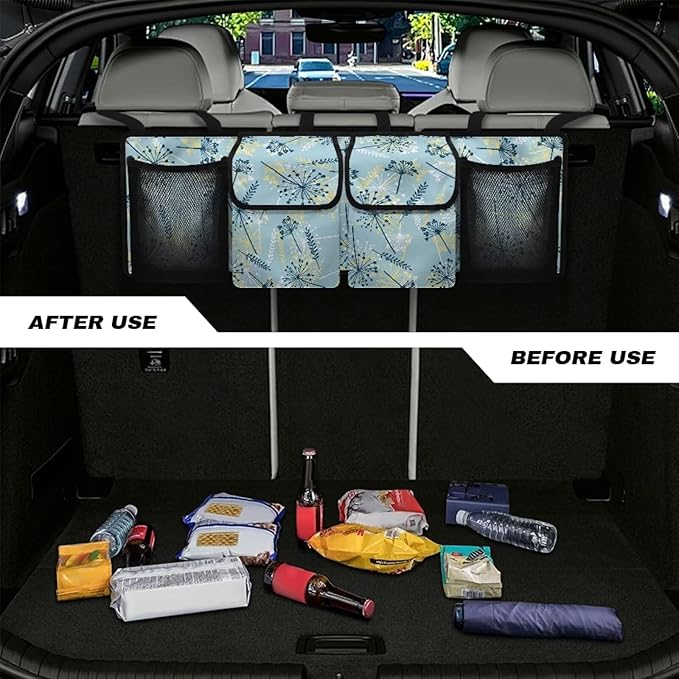 Car Trunk Hanging Organizer with with Adjustable Straps, Washable Car Trunk Organizer Storage, It Easy to Find Things, Make the Trunk of Your Car Look Neat and Tidy, Blowball Print