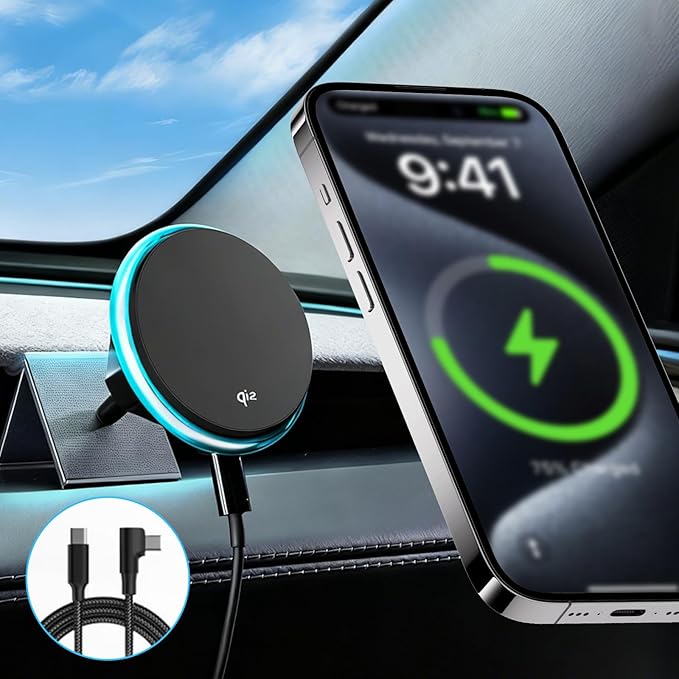 Wireless Car Mount Charger Fast Charging for Tesla Model 3/Y/3 Highland/Y Juniper (Model Y Juniper 2025+, with OBD Charger)