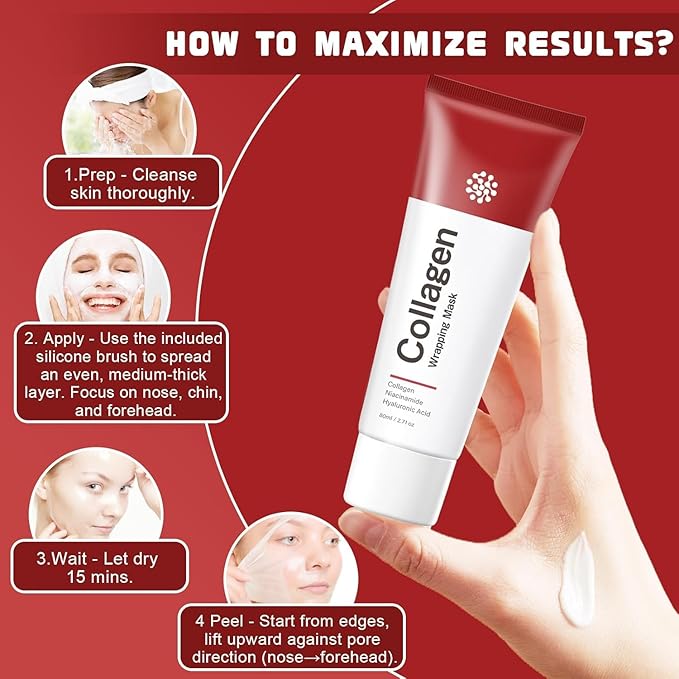 Collagen Peel off Face Mask for Hydrating, Shrinking pores, Wrinkles Fine Lines, Glowing Skin, Deep Repairing, 2.71oz/80ml