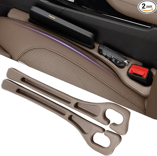 Car Seats Gap Filler Dual-Slot Car Seat Gap Organizer – with Belt Slot, Anti-Drop Gap Filler for Cars & SUVs – No More Lost Items, All Within Reach (2PCS) (Brown)