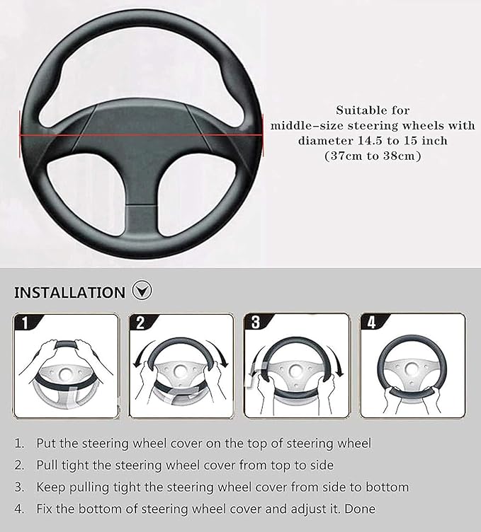 LABBYWAY Microfiber Leather Steering Wheel Cover, Universal 14.5-15 Inch Steering Wheel Anti Slip Car Interior Accessories for Men Women (Black)