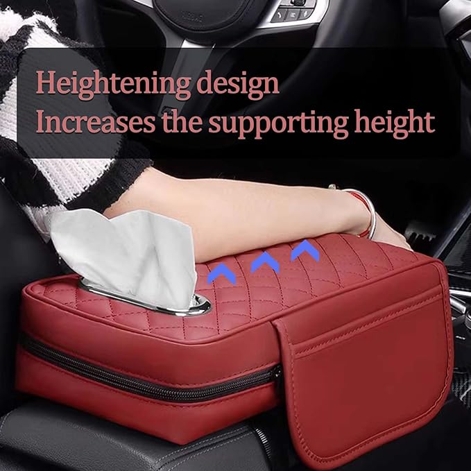 Car Center Console Armrest Pad for Lincoln, Leather Cover with Storage Pocket & Tissue Box Holder, Memory Foam Cushion for Aviator Standard SUV 2020-2025,Coffee