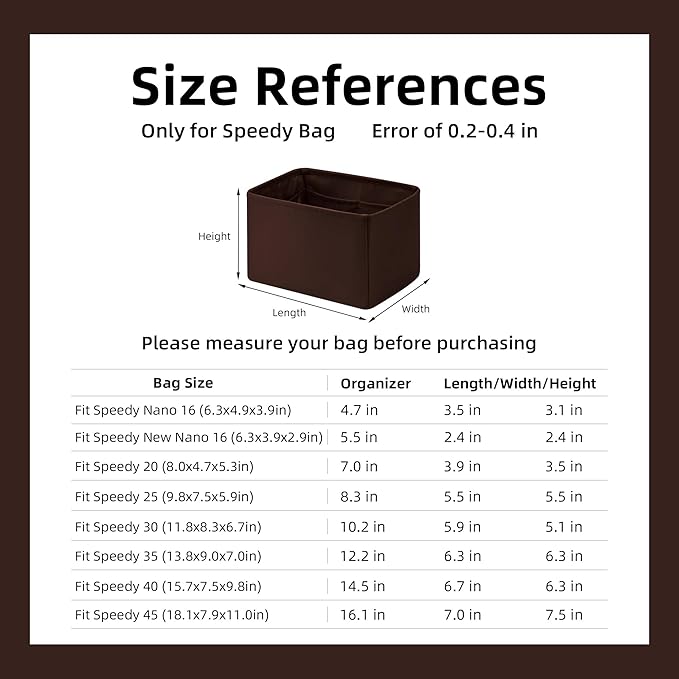 DGAZ Silk Purse Organizer Insert Fits LV Speedy 16/20/25/30/35/45 bags，Silky Smooth Bag Organizer，Luxury Handbag & Tote Shaper（Global Brown，SP30）