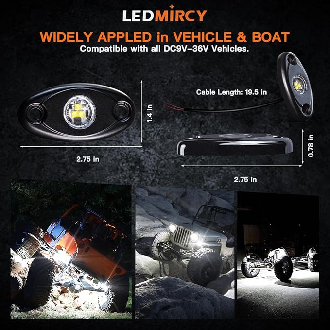 LEDMIRCY R1 Pure White Rock Lights 40PCS High Power Underbody LED Rock Lights White for Off Road Truck ATV UTV SUV RZR Trail Rig Light Auto Car Boat Waterproof Shockproof Underglow Light