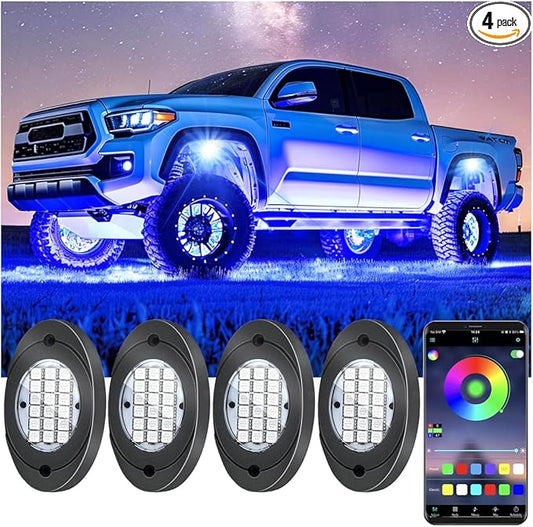 4 Pods RGB LED Rock Lights, Underglow Multicolor Neon Light Kit, Wheel Well Light with APP Control & Music Mode, Under Glow Lights for Trucks,Jeep,SUV,Golf Cart,ATV,Pickup Off Road,12V