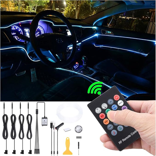 5 m Optic Fiber Car Ambient Lighting Kit RF Remote Control 8 Colors Multicoloured Music Interior Lighting Kit 12V 1W