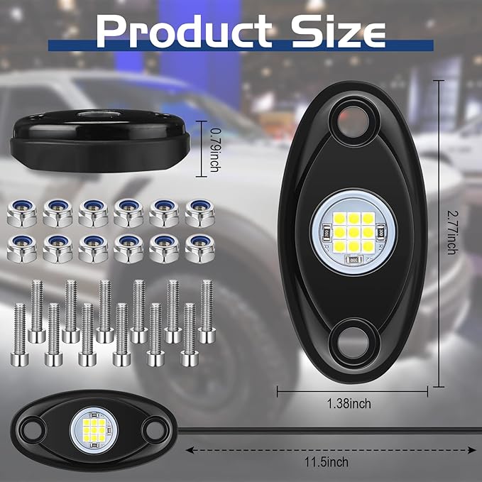 Baquler 30 Pods Rock Lights White Underglow Lights for Trucks Car SUV Waterproof Shockproof LED Ambient Rocklights Automotive Trailer Lighting for Motorcycle Boat ATV UTV(9LED Chips Style)