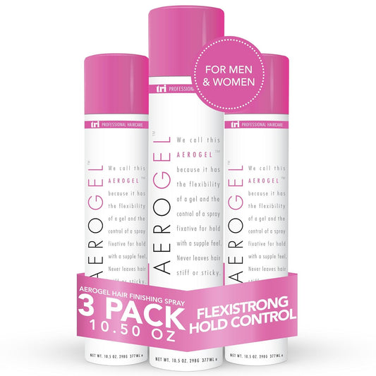 TRI Design Aerogel Hairspray - Hair Finishing Spray for Styling, Volumizing and Holding Curly Hair with Flexible Hold - For Women and Men - Pack of 3 (10.5 oz)