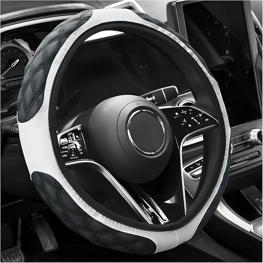 Car Steering Wheel Cover, 15 Inch Elastic Comfortable Auto Steering Wheel Protector, Anti-Slip Leather Wheel Cover Fashionable Interior Accessories for Most Cars Trucks SUVs (White)