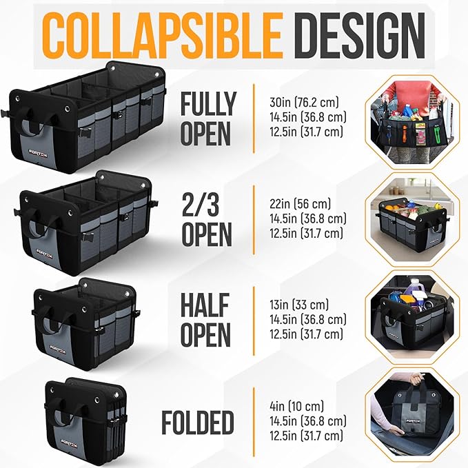 FORTEM Trunk Organizer with Cooler For SUV Car Organizer and Storage, Collapsible Multi-Compartment, Perfect Christmas Gifts For Men, Women, 1680D Oxford, Non Slip Bottom, Straps, Soft Cover 110L