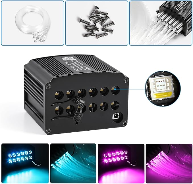 4 Colors 32W Twinkle & Meteor Starlight Headliner Kit for Car Home, 2-in-1 Light Engine 460pcs*0.03in*9.8ft+240 RGBW Fiber Optic Cable Shooting Car Star Sky Roof Lights, Ceiling Star Lights for Car