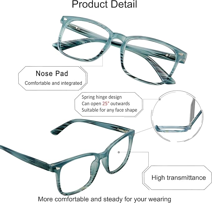 YEIN Bifocal Reading Glasses with Blue Light Blocking Lenses, Bifocal Reader for Women and Men, Vintage Square frame with Spring Hinge (+0.50/+3.00 magnification)
