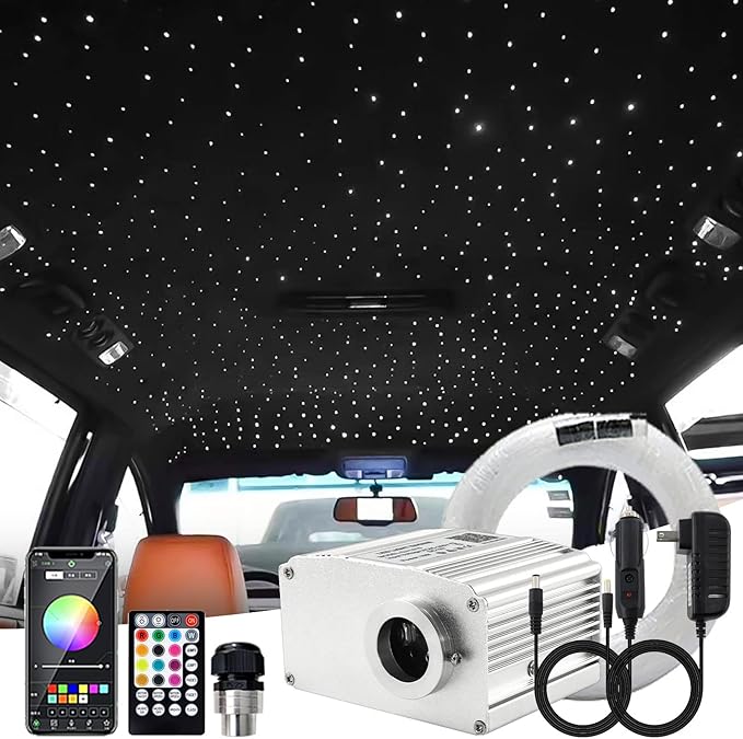 ATOKEE Twinkle Starlight Headliner Kit Mixed 500pcs 9.8ft, 10W Fiber Optic Star Roof Lights for Car Home Use with APP/Remote Control
