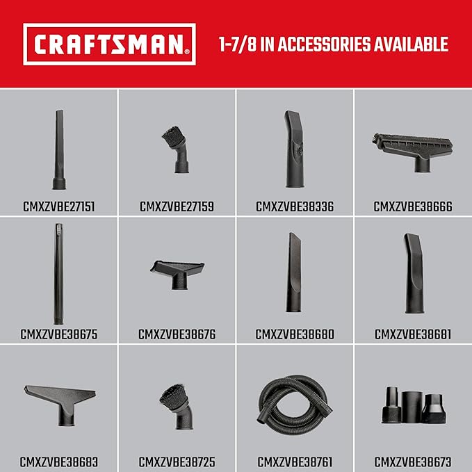 CRAFTSMAN CMXZVBE38666 1-7/8 in. Floor Brush Wet Dry Vac Attachment, Industrial-Grade Shop Vacuum Accessory with Bristles for Cleaning Large Areas, Fits 1-7/8 in. Hose Diameter