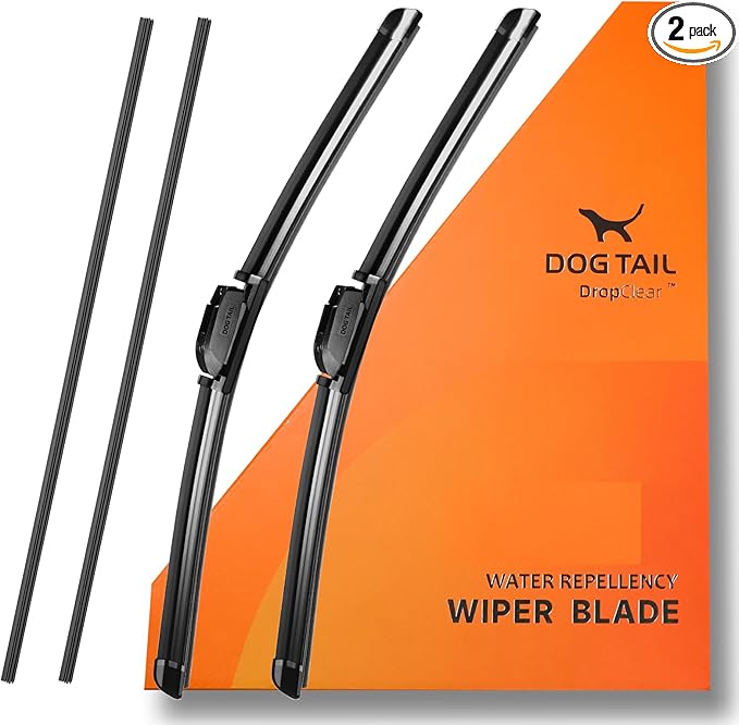 DOG TAIL Water Repellent Silicone Wiper Blades 24" 19" Set with Multiple Adapters and 2 Refills, Automotive Replacement Front Windshield Wiper Blades for My Car with Water Repellency Formula DropClear