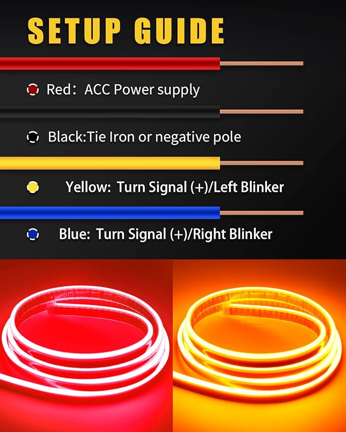 Sequential Turn Signal Led Light Strip Dynamic Scan Start Up Hood Lights Flexible DRL Daytime Running Light for Car,Truck,SUV,Dual Color Red Amber Flowing Switchback 12V 47inch /1.2M (1Set)