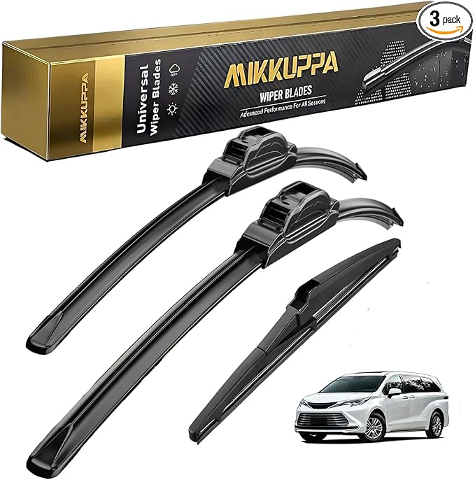 MIKKUPPA 26"+19"+16" Windshield Wiper Blades Replacement for 2005-2010 Toyota Sienna, Front & Rear Durable Stable Quiet All Season Wiper Blades Set (Pack of 3)