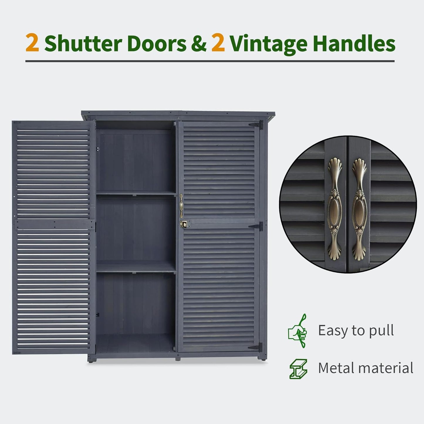 MCombo Outdoor Storage Cabinet, Wooden Storage Shed with Latch, Outside Garden Tool Shed with 2 Doors for Patio Yard Lawn, 1900 (Grey, Large)
