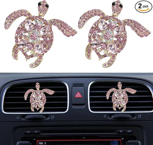Car Air Freshener Women Car Vent Clips Decorations 2 PCS Cute Sea Turtles Car Interior Accessories Car Vent Diffuser (Diamond Pink Turtle, 2 inch)