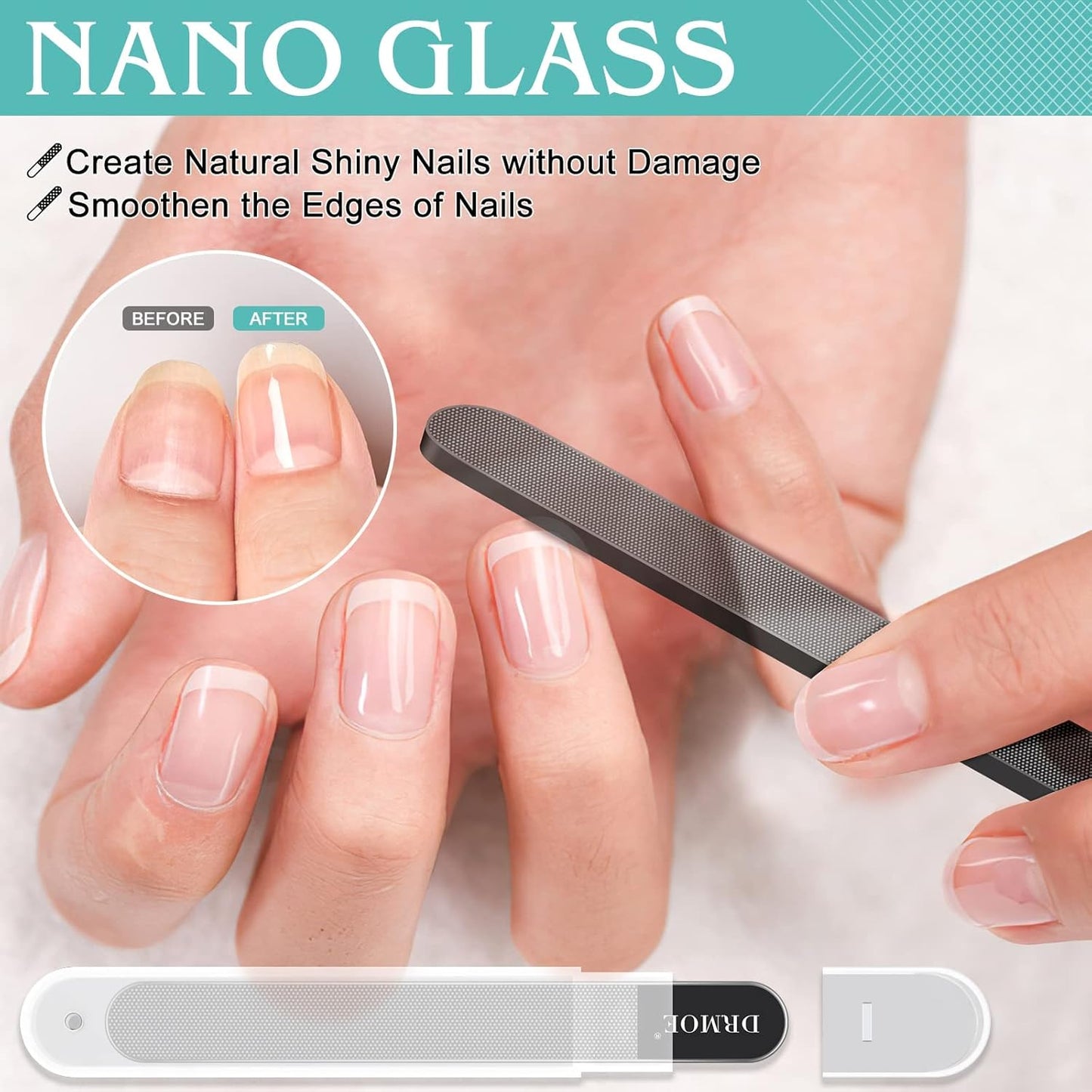 Glass Nail File Buffer with Case - 5PCS Nail Buffer and Nail Shiner Kit Glass Cuticle Pusher Nail Care for Men Women Nail Files for Natural Acrylic Nails Fingernail Files Manicure Tool