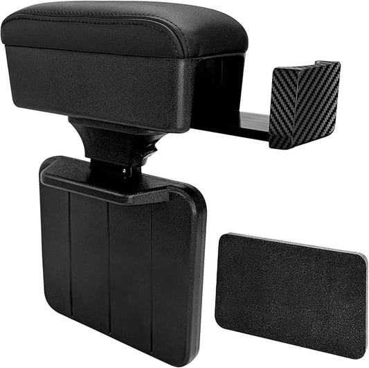 Car Armrest Storage Box with Cup Holder, Adjustable Leather Auto Seat Gap Filler Armrest Extender Pad, Liftable Forearm Wrist Support Center Console Storage Case for SUV Truck (Black)