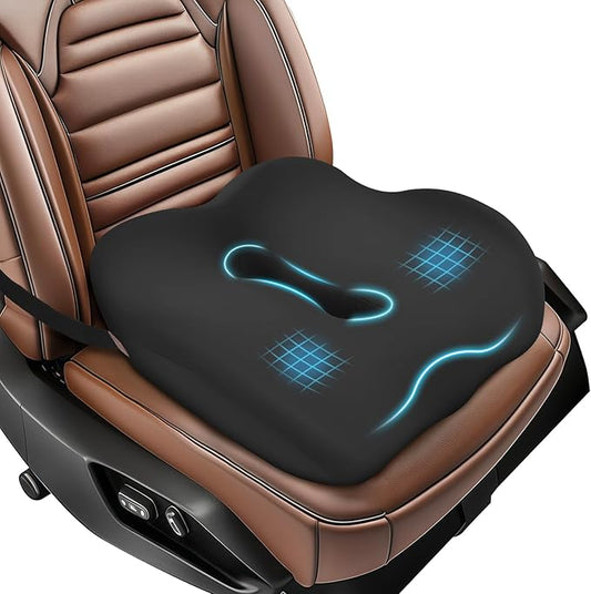Car Seat Cushion for Truck and Car Drivers - Prevents Bedsores & Relieves Long-Drive Pain, Therapeutic Support for Sciatica, Hemorrhoids, Tailbone and Prostate, Enhanced View with Anti-Slip Base