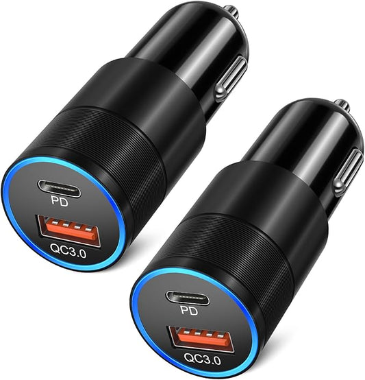 Car Charger USB C, 2 Pack 36W Dual Ports USB-A & USB-C Car Charger Adapter QC/PD 3.0 Fast Charging Cigarette Lighter Phone Plug for iPhone 17 16e 15 Pro Max Galaxy Pixel Android Cargador para Carro