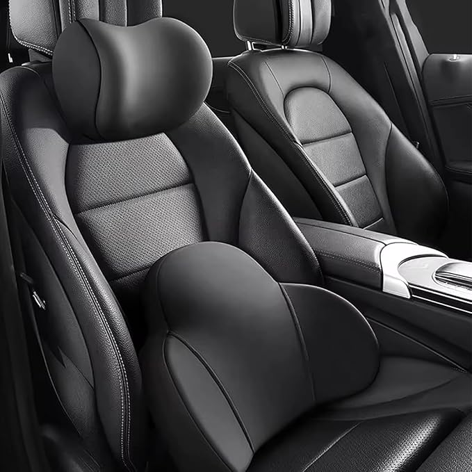 Headrest Neck Lumbar Pillows Car Seat for Audi A6 C7 C8 2011-2025, Universal Ergonomic Back Support Cushion, Comfortable Breathable Cover for Office Home, B/Gray