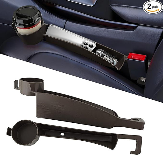 2PCS Car Seat Gap Filler Organizer, Console Side Organizer, Seats Gap Organizer with Phone Holder, Multifunctional Car Seat Filler Gap Space Prevents Things Dropping for Most Vehicles (Brown)