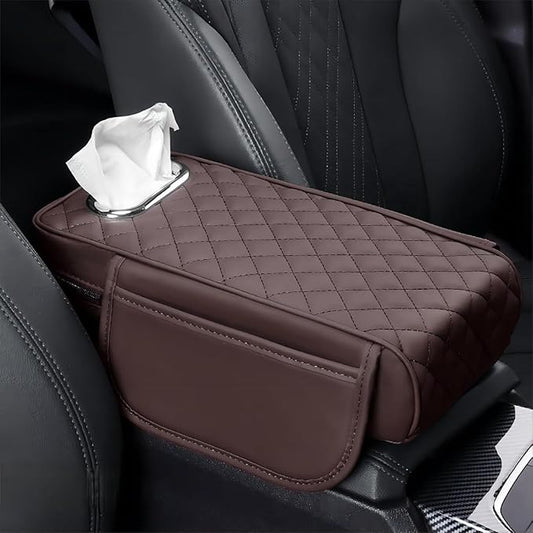 Car Center Console Cover for Infiniti FX SUV FX35 / FX37 / FX40 / FX45 /FX50, Leather Car Arm Rest Cover, Car Armrest Cushion with 2 Storage Bags Car Center Console Armrest Pad, D Brown