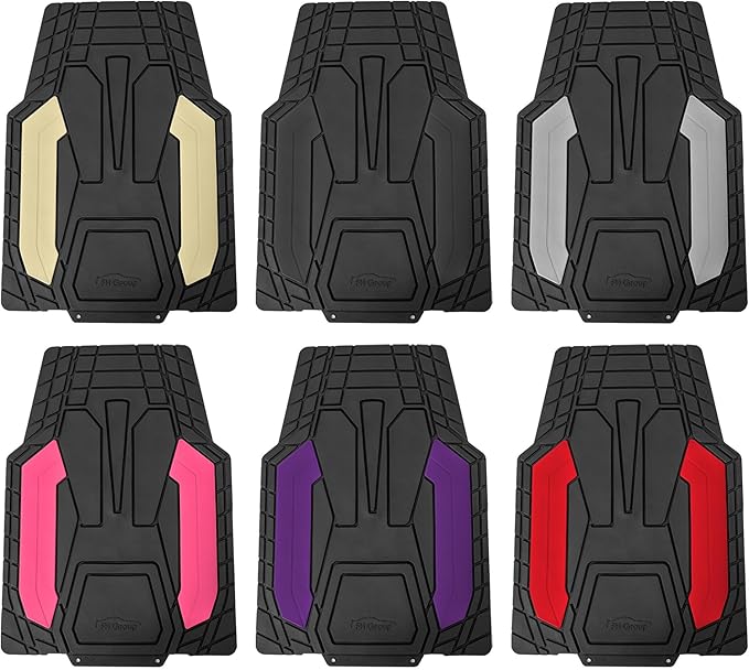FH Group Automotive Heavy-Duty Rubber Floor Mats, Universal Fit Full Set, Climaproof, Trimmable for Most Sedan, SUV, Truck Floor Mats Red