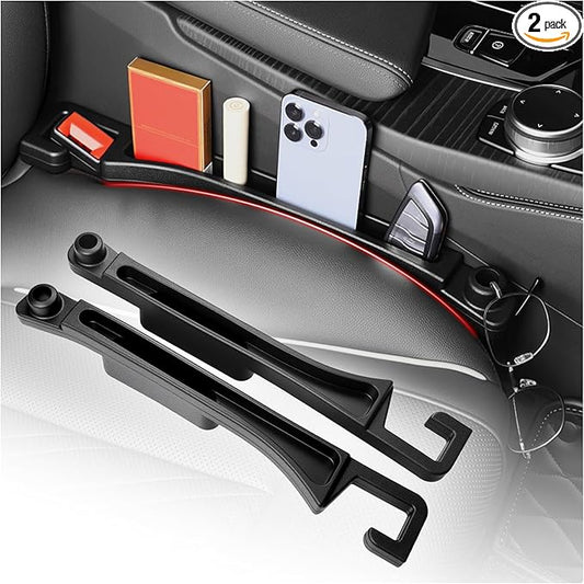 2PCS Car Seat Gap Filler Organizer with Car Glasses Holder,Multi-Function Cars Gap Seat Filler with Hooks,Storage Slots,Universal in Between Cars Seats Catcher for Gaps Filling