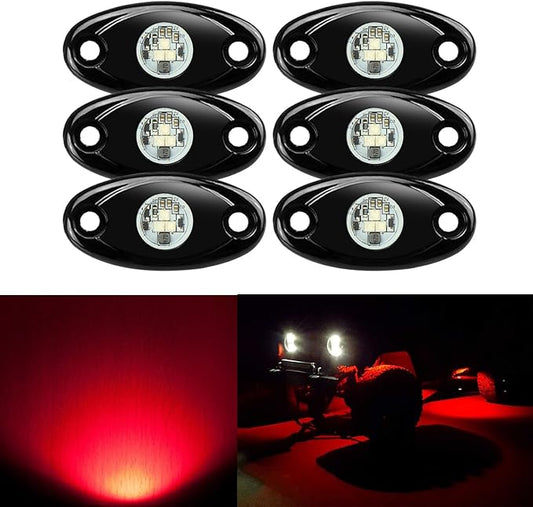6 Pods LED Rock Lights, Ampper Waterproof LED Neon Underglow Light for Car Truck ATV UTV SUV Offroad Boat Underbody Glow Trail Rig Lamp (Red)