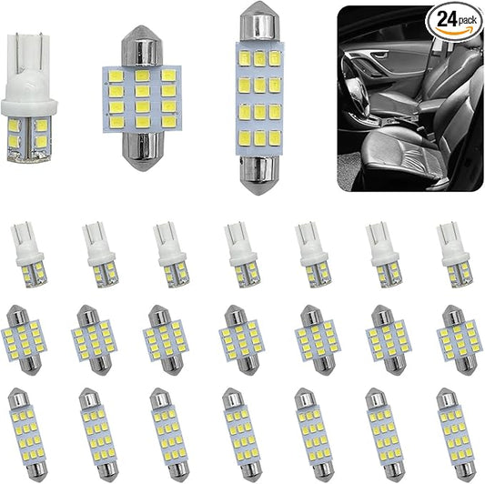 24PCS LED Interior Car Lights, Interior Car Lights Dome Light Set T10 31 mm 42 mm Replacement Bulbs for Top Map Dome Tail Cab Lights and License Plate Courtesy Lights Accessories (White)