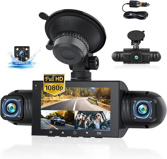 360 Degree View 4 Channel Dash Cam for Cars,Dash Cam Car Camera Front and Rear Inside Left Right for Cars,3 inch Dashcams with Night Vision,Loop Recording,G-Sensor,24H Parking Mode Monitor