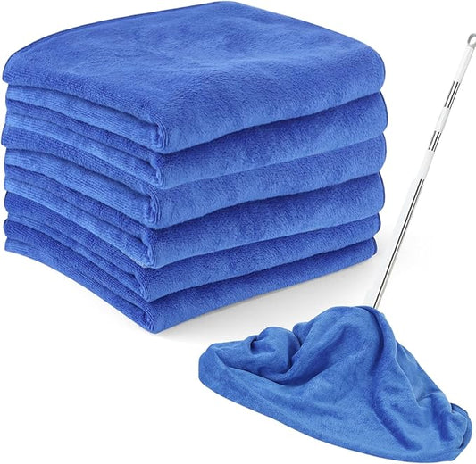 6 Pack Extra Large Microfiber Cleaning Cloths 20"x30", Lint-Free Reusable Towels for Home, Glass, Windows, Office, Kitchen, Bathroom – Blue Set