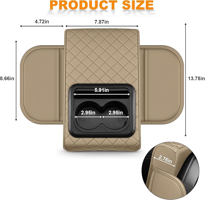 Armrest Cover for Car Fit for Jeep Cherokee Compass Gladiator Liberty Patriot Renegade Wrangler - Center Console Cover with Cup Holders and 2 Storage Pockets(Beige)