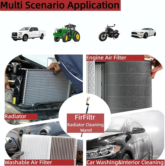 32" Radiator Cleaning Wand,Water and Air Dual-Use Cleaner Wand 4500 PSI Pressure Washer Tool for Car Radiator Flush and Washable Air Filter with 360° Swivel Quick Coupler,Switch and Fitting