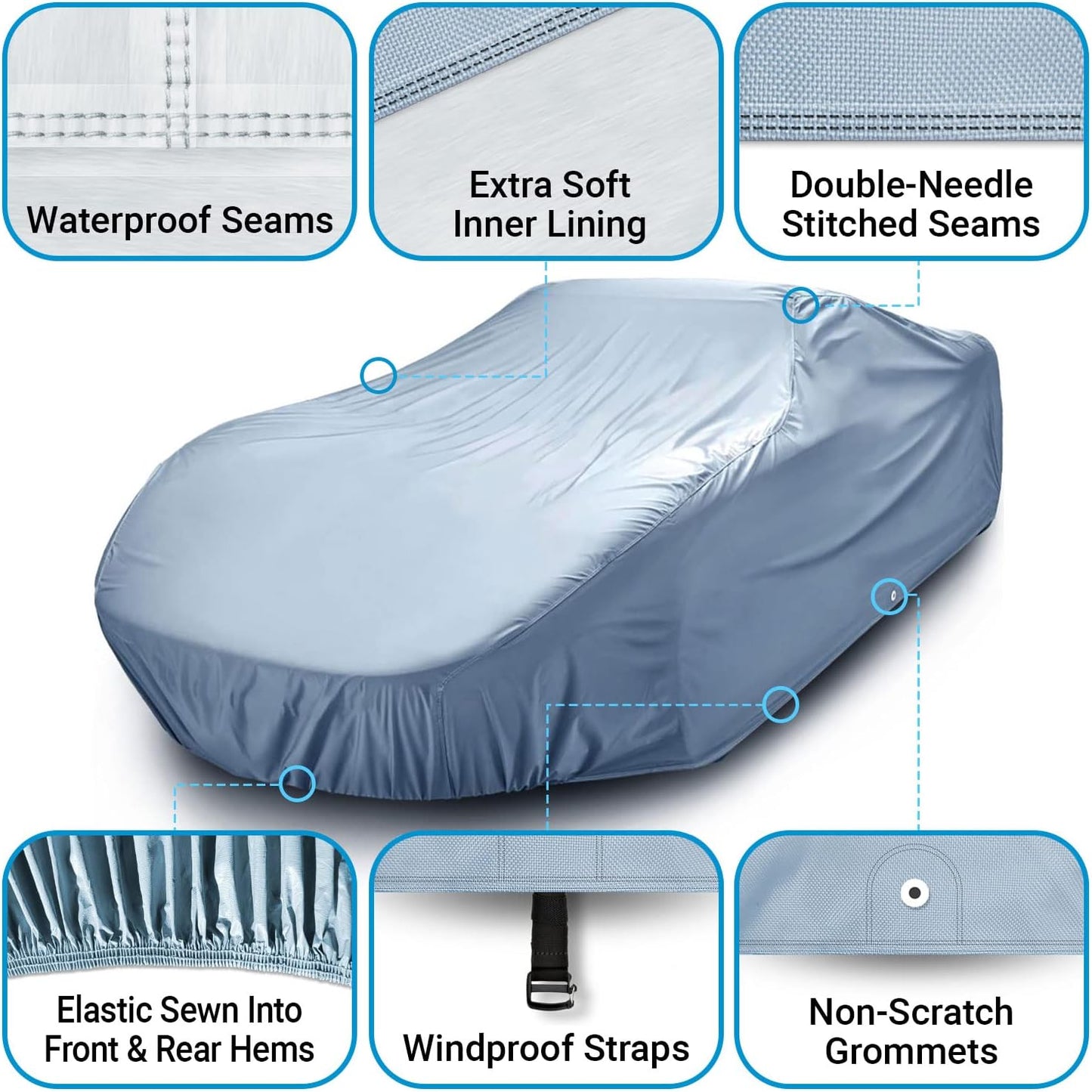 iCarCover Premium Car Cover for 1973-1977 Pontiac Lemans 4-Door Heavy Duty Waterproof All-Weather Automobiles Custom Fit Indoor Outdoor UV Snow Protection Covers with Straps and Bag