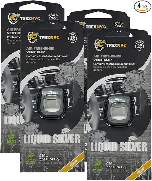 Car Air Fresheners Vent Clips, Essential Odor Eliminator, Perfect Scented Accessories, Long Lasting Fragrance up to 30 Days, 0.07 FL.OZ (Liquid Silver, 4 Packs)